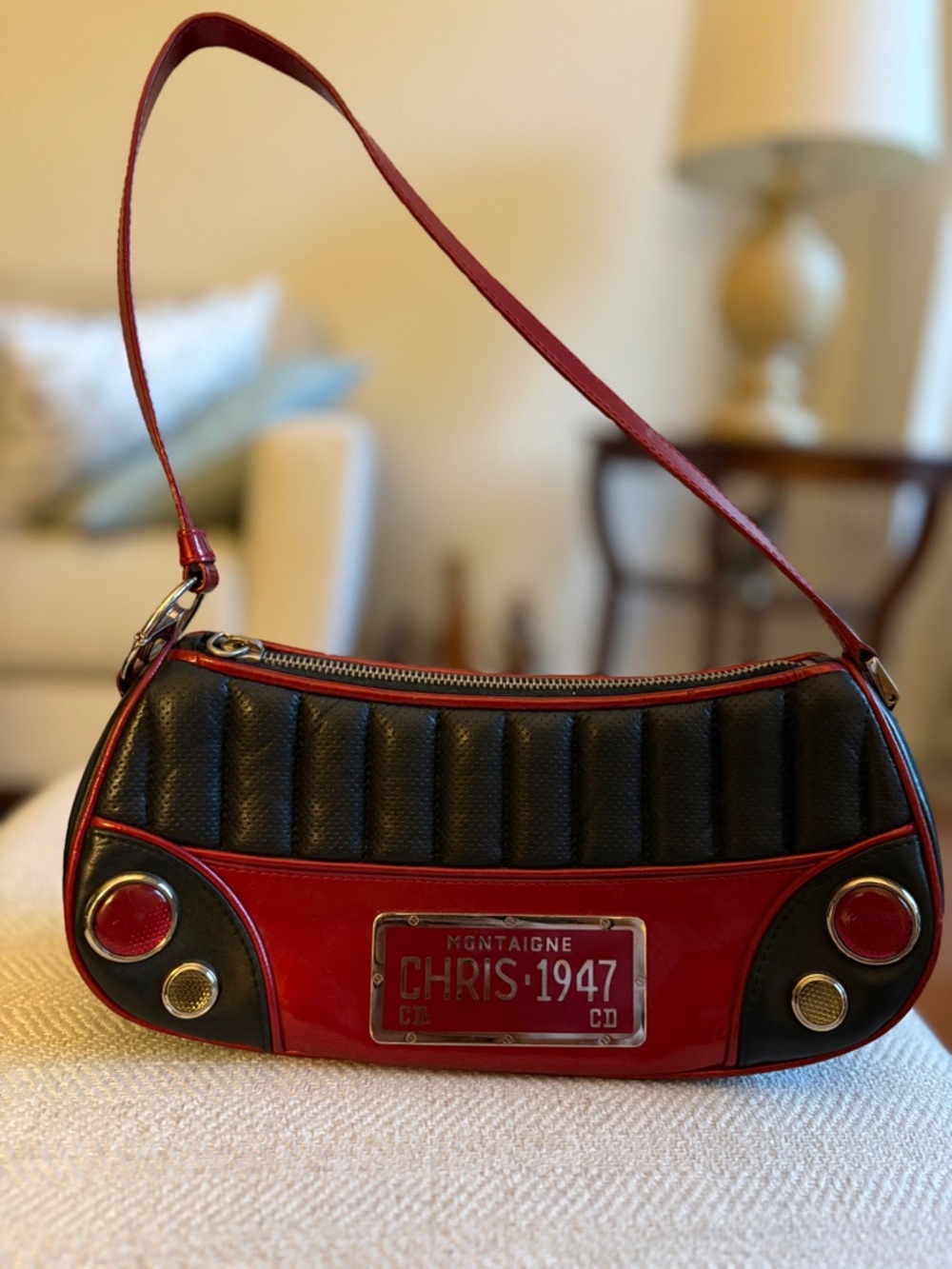 Dior Red and Black Shoulder Bag with Plate